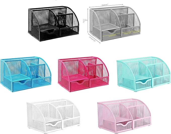 Exerz Desk Organizer Light Pink Office Desk Accessories Supplies Office Storage Desktop Pencil Pen Holder with Drawer Home Workspace