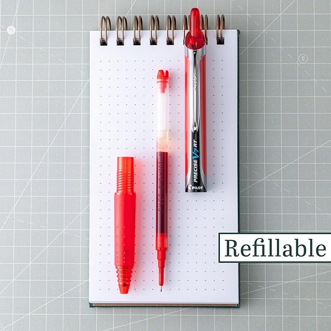 Pilot Precise V7 RT Refillable & Retractable Liquid Ink Rollerball Pens, Red Ink Pens, Fine Point (0.7 mm), 12-Pack - Ideal for School, Journaling, and Office Writing