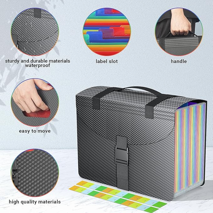 Expanding File Folders with Handle,25 Pockets Accordion File Organizer Expandable,Portable Expandable File Box,Sturdy Accordian Filing Organizer with Tab for Document Paper Bill Receipt,Diamond