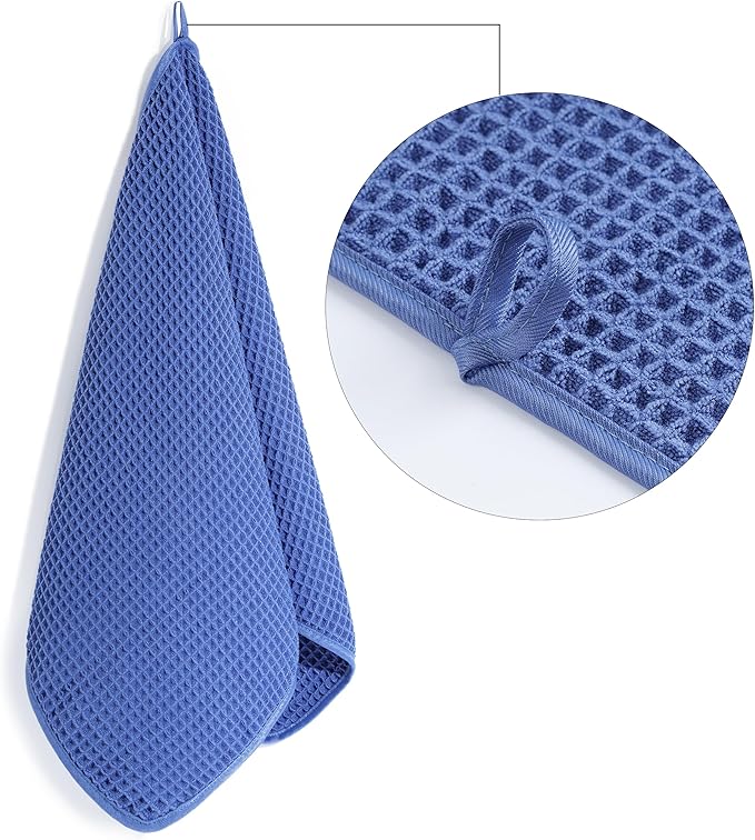 POLYTE Microfiber Lint Free Hand Towel, 16 x 30 in, 4 Pack (Waffle Weave)