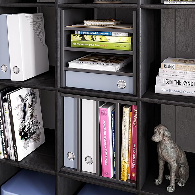 Ballucci 4-Tier Paper Sorter and File Organizer for Desk, Wood Mail Sorter, Fits into IKEA Kalax and ClosetMaid Cube Storage Shelves, Paper Tray, Mail Holder Stand for Classroom, Office, Black