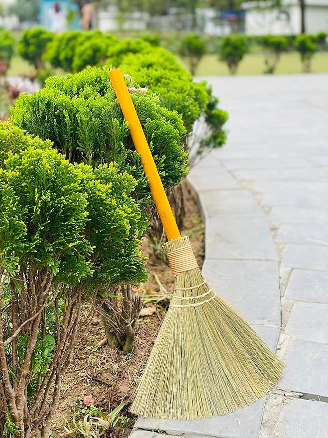 TTS For Home Handmade Whisk Sweeping Orange Broom - Vietnamese Straw Soft Broom - Brooms Decorative 12.2" Width, 28.35" Length
