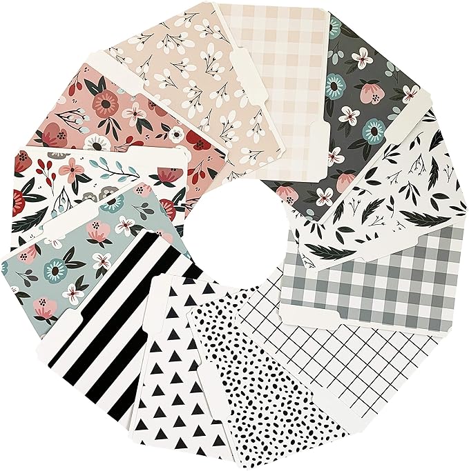 Cute File Folders, Set of 24 3-Tab Letter Size Decorative File Folders Boho Manilla 8.5 x 11 – Pretty Designer Home Office School Supplies (Tranquility)
