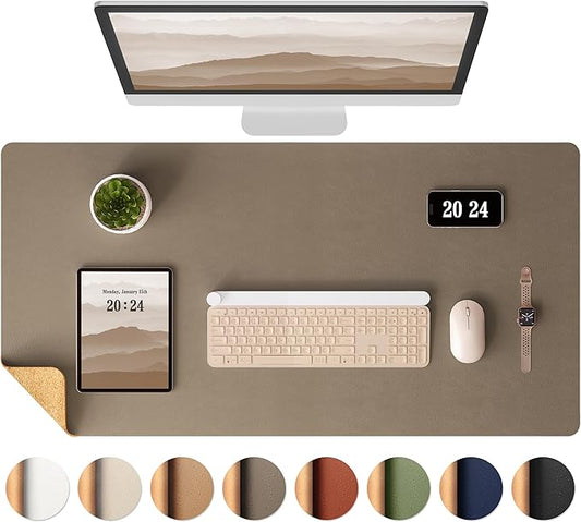 Aothia Dual-Sided Desk Pad - Leather Desk Mat, Natural Cork Desk Pad Protector, Large Mouse Pad for Desk, Waterproof Desk Blotter Pad, Desk Writing Pad for Office Work/Home, Coffee (37.8"x17")
