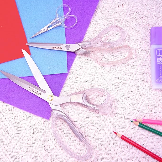 All-Purpose Fabric Scissors - 9 Inch All Purpose Scissors for Adults, Clear Handle, Ideal for Fabric Crafts, Tailor's Shears, Crafting & Office & kitchen/Silver ﻿