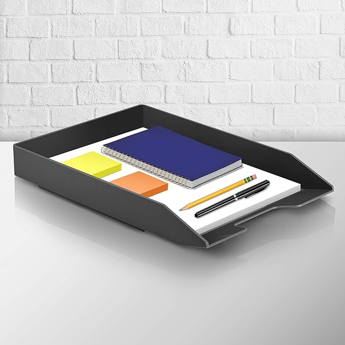 Acrimet Stackable Letter Tray Front Load, Letter Size, Plastic, Black Color, 1 Unit