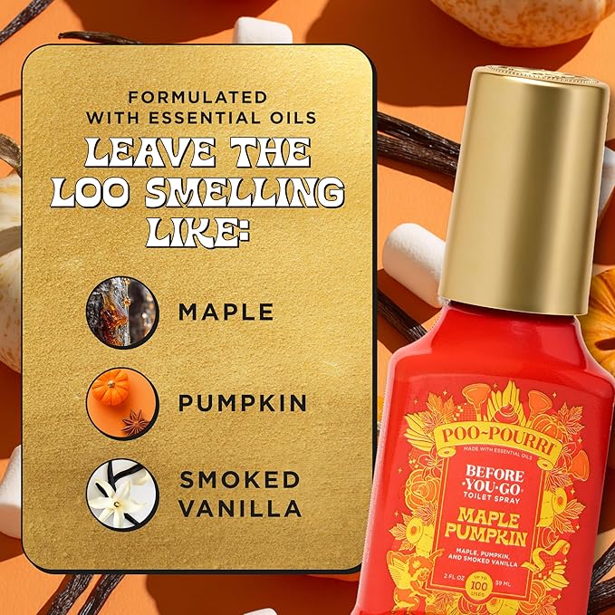 Poo~Pourri Maple Pumpkin 2oz Before-You-Go Toilet Spray - Instantly Trap Bathroom Odor - Plant Based Ingredients & Essential Oils - No synthetic fragrance - Maple, Pumpkin, and Smoked Vanilla Scent