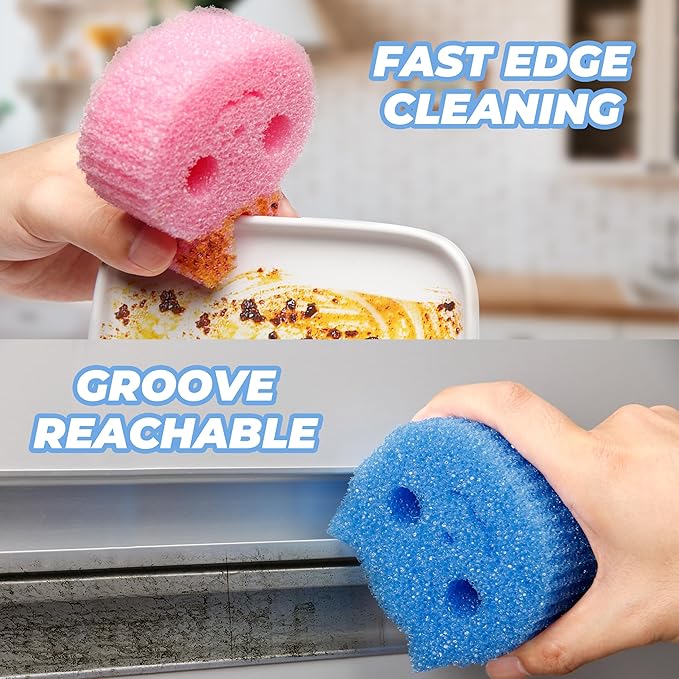 Scrub Family Functional Sponge Scrubber Set - Daddy Mommy Daily Scrub Sponge, Smiley Happy Face, Firm in Cold and Soft in Warm, Scratch Free, No Odor, 3 Cute Animal Patterns (3ct)