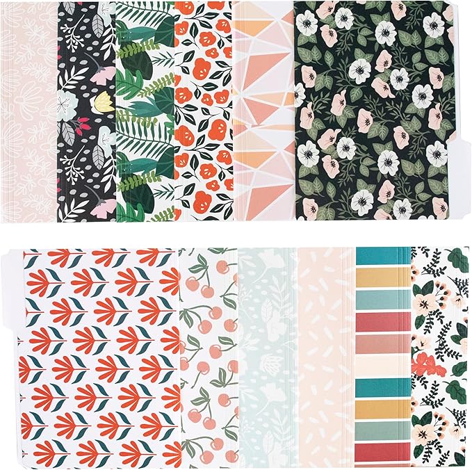 Cute File Folders, Set of 12 3-Tab Letter Size Decorative File Folders Boho Manilla 8.5 x 11 – Pretty Designer Home Office School Supplies (Enchantment)