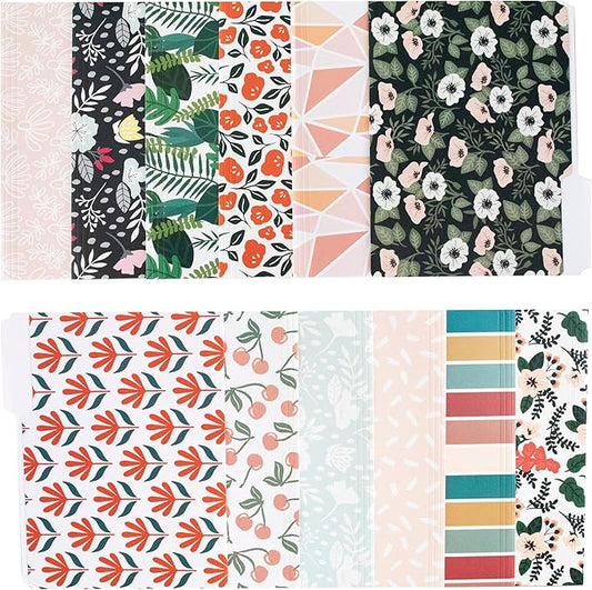 Cute File Folders, Set of 24 3-Tab Letter Size Decorative File Folders Boho Manilla 8.5 x 11 – Pretty Designer Home Office School Supplies (Enchantment)