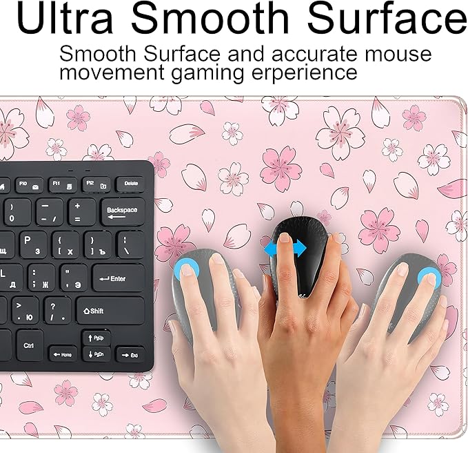 LuckyCow Pink Cherry Blossom Large Mouse Pad XXL 31.5''x15.7'', Pastel Anime Aesthetics Desk Pad Keyboard Mat Big Gaming Deskmat, Extended Mousepad Desk Accessories for Women Office Decor