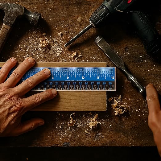 Victor Easy Read Stainless Steel Ruler, Standard/Metric, 12" Long, Blue