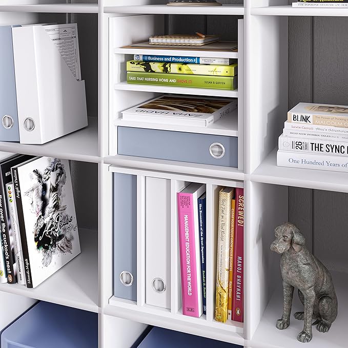 Ballucci 4-Tier Paper Sorter and File Organizer for Desk, Wood Mail Sorter, Fits into IKEA Kalax and ClosetMaid Cube Storage Shelves, Paper Tray, Mail Holder Stand for Classroom, Office, White