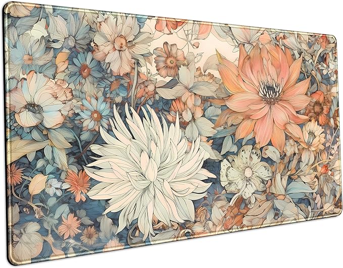 Retro Japanese Floral Mouse Pad Boho Desk Mat Aesthetic Flower Desk Matt for Desktop Large XXL Extended Gaming Deskmat, Laptop Keyboard Mouse Mat Office Decor Accessories for Women 31.5''x15.7''