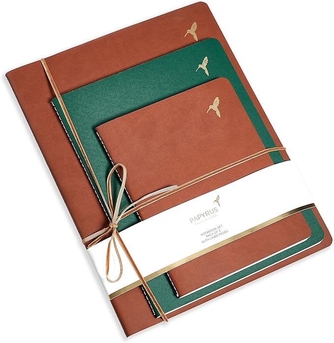 Papyrus Luxurious Elegant Journal - Exquisite Journal for Writing, Sketching, and Note-Taking, 3 Pack, Cognac and Emerald