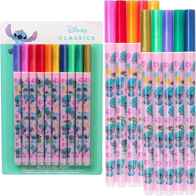 Disney Metallic Gel Pens for Kids, Colored Pens Pack of 10 School Supplies - Kids Gifts (Multi Stitch)