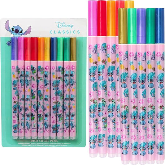 Disney Metallic Gel Pens for Kids, Colored Pens Pack of 10 School Supplies - Kids Gifts (Multi Stitch)