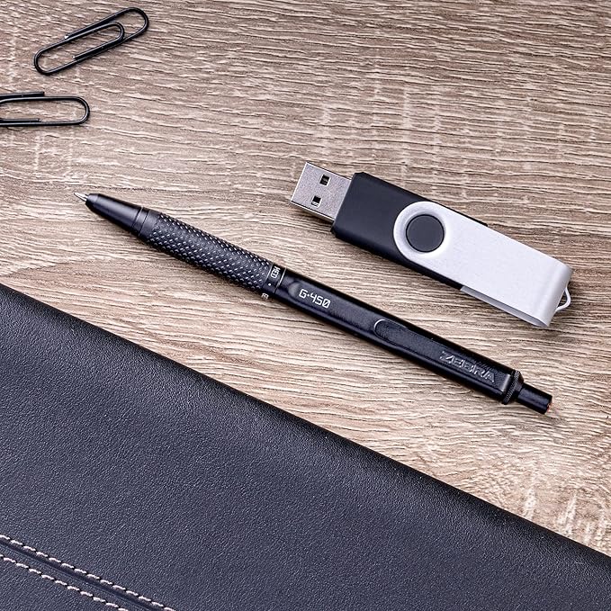 Zebra Pen G-450 Retractable Gel Pen, Black Brass Barrel, Medium Point, Black Ink, 2-Pack (49512)