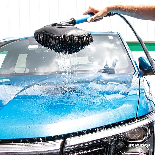 Unger 12.5” Hydropower Wash Mitt with Adjustable On/Off Water Control Valve for Car and Auto Cleaning, Absorbent Non-Scratch Microfiber Sleeve, Machine Washable, Compatible with Hose or Pole