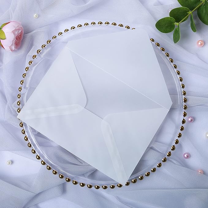 PONATIA 50 PCS/Pack A7 Vellum Envelopes, 5.35 x 7.5'' Vellum Envelopes, Perfect For 5 x 7'' Weddings Invitation Cards, Graduation Invite, Acrylic Invitations, Photos