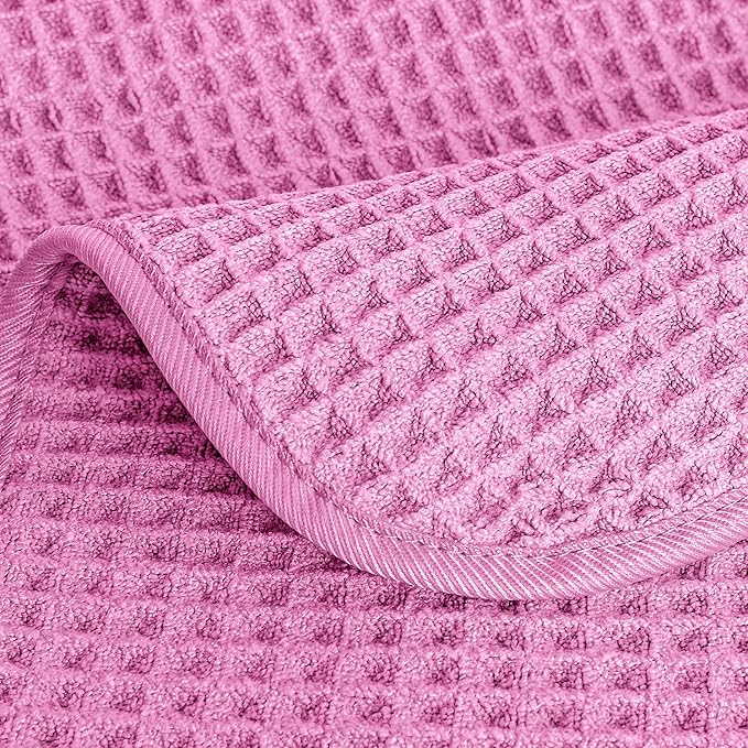 POLYTE Microfiber Lint Free Hand Towel, 16 x 30 in, 4 Pack (Pink, Waffle Weave)