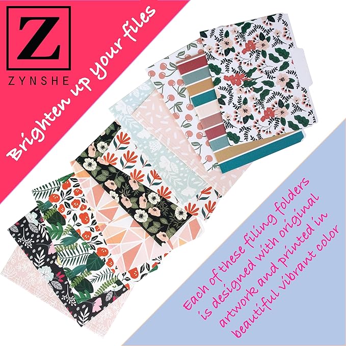 Cute File Folders, Set of 12 3-Tab Letter Size Decorative File Folders Boho Manilla 8.5 x 11 – Pretty Designer Home Office School Supplies (Enchantment)