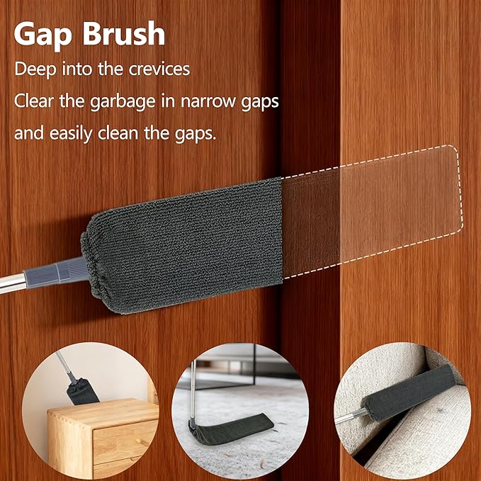 Yuibthr Retractable Gap Dust Cleaner Under Appliance Cleaning Tool with 5 Microfiber Dusting Cloths - Extendable Long Handle Flat Duster for Under Refrigerator Couch Bed Furniture