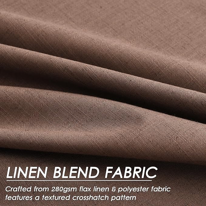 Nanspring Caramel Brown Linen Blackout Curtains 84 Inches for Bedroom Modern Farmhouse Living Room Draperies Cream Colored Thermal Insulated Full Shading Curtains for Sliding Door 52x84