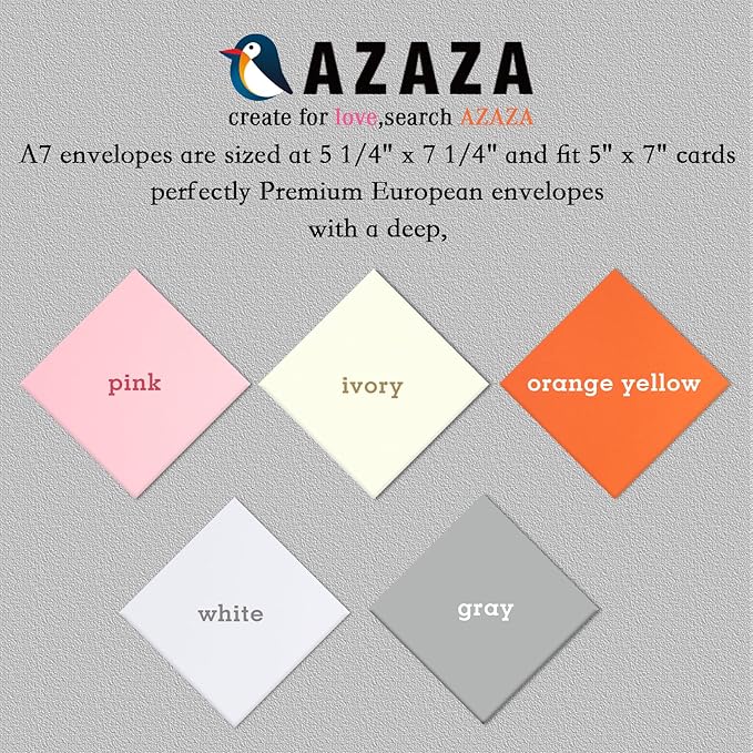 AZAZA 5x7 Invitation Envelopes 50 Pack Envelopes for 5x7 Cards Gray A7 Envelopes for Wedding Invitation,Blank Cards,Greeting Cards,Thank You Cards