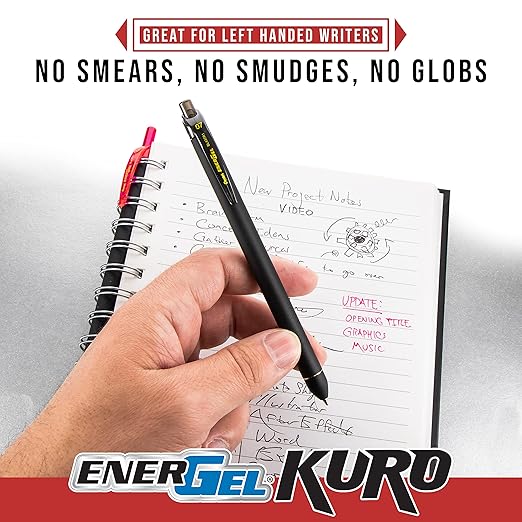 Pentel EnerGel Kuro Liquid Gel Pen, 0.7mm, Medium line, Assorted Ink, 12-Pk (BL437R1BP12M1)