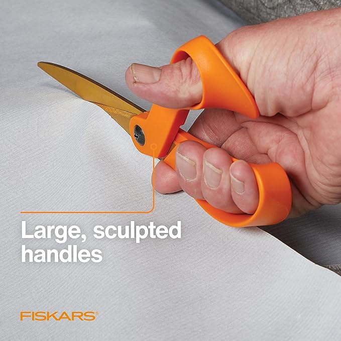 Fiskars Titanium Shop Shears, Stainless Steel Precision-ground Scissors for All Purposes, Yard and Garden Tool, 9 in, Orange