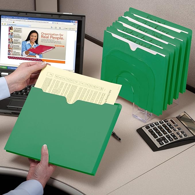 Smead File Jackets Letter Size for File Folders, Reinforced Straight-Cut Tab, 2" Expansion, Letter Size, Green, 50 Per Box (75563)