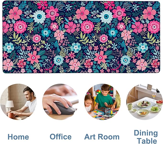 Colorful Flowers Gaming Mouse Pad 3mm Thick Stitched Edge Waterproof Non-Slip Large Computer Keyboard Mouse Mat,Suitable for Office Entertainment Decorative Desk Pad 35.4 x 15.7 Inches