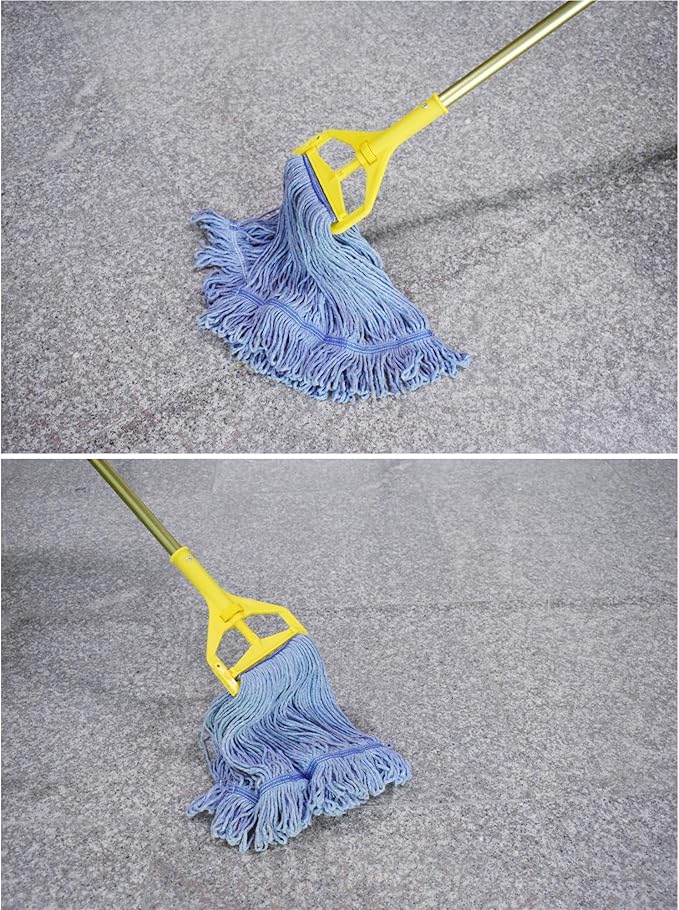 String Mop Heads Replacement Heavy Duty Commercial Grade Blue Cotton Looped End Wet Industrial Cleaning Mop Head Refills (3, Medium)