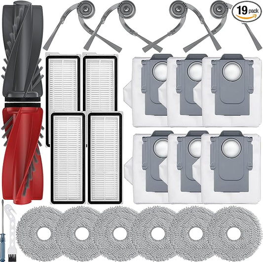 Bluearks 24Pcs Replacement Parts for Roborock Qrevo Curv/Curv S5X/Qrevo Edge/Edge S5A/Qrevo S5V Vacuum Cleaner Accessories,1 Main Brush 4 Side Brush 4 Hepa Filters 6 Vacuum Bags 6 Mop Pads