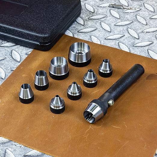 NEIKO 02614A Interchangeable Large Hollow Hole Punch Tool Set, 10 Piece, Gasket Maker, Heavy Duty Gasket Punch Set, Includes Hole Puncher Tool Carrying Case, Leather Punch Set