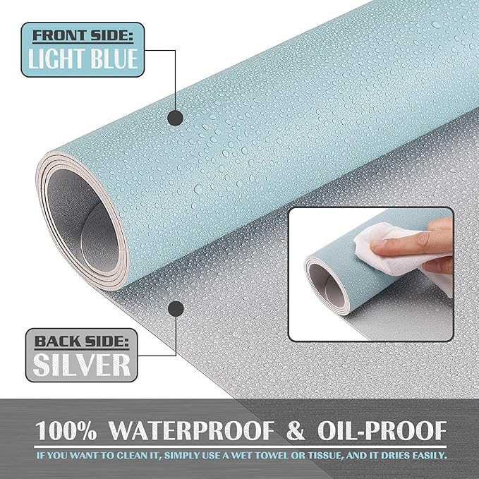 K KNODEL Large Office Leather Desk Mat, Mouse and Keyboard Pad, Computer and Laptop Mat, Desktop Protector and Cover, Writing Pad and Blotter (35.4"x17", Light Blue)