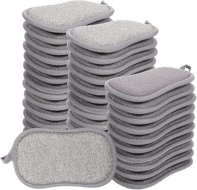 XLIUAX 36 Pack Dual-Sided Scrub Sponges, Non Scratch Microfiber Sponge Multi Purpose Cleaning Dish Scrubber Along with Heavy Duty Scrubbing Power for Washing Dishes Pots Pans Kitchen Cookware(Gray)
