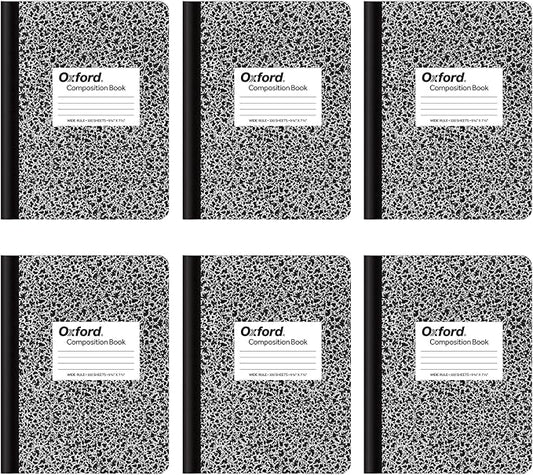 Oxford Composition Notebooks, Wide Ruled Paper, 9-3/4 x 7-1/2 Inches, 100 Sheets, Black, 6 Pack (63764)