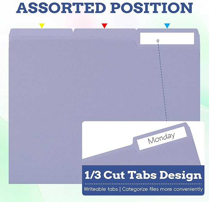 100 Packs File Folders Letter Size, 8.5 x 11 Colored File Folders 1/3 Cut Tab for Easy Labeling, for Home, Office, School Filing