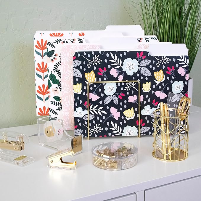 Cute File Folders, Set of 24 3-Tab Letter Size Decorative File Folders Boho Manilla 8.5 x 11 – Pretty Designer Home Office School Supplies (Enchantment)