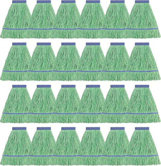 Matthew Cleaning Heavy Duty Mop Head Commercial Replacement for General and Floor Cleaning, Wet Industrial Blue Cotton Looped End String Head Refill (Case of 24) Green