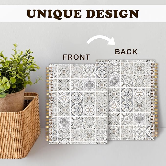 URLLUAE Vintage Boho Ethnic Moroccan Notebook, Neutral Floral Journals for Women Men, Boho Aesthetic Spiral Notebook Journals for Work School, Retro Office Supplies Gifts, 5.5x8.3 Inch