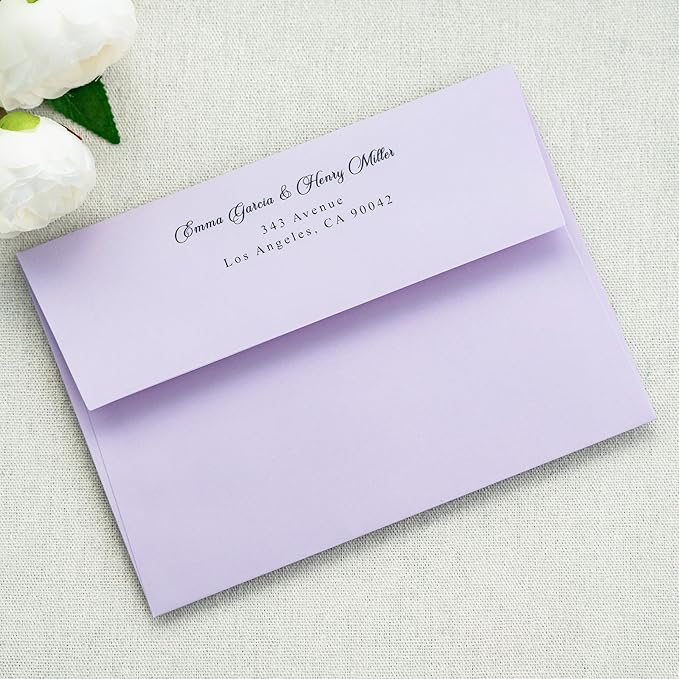 PONATIA 50 Pieces 5x7 Envelopes, Lilac A7 Envelopes Self Seal for Weddings, Invitation Cards, Photos, Postcards, Greeting Cards Mailing, Baby Shower, Graduation, Christmas Gift Cards