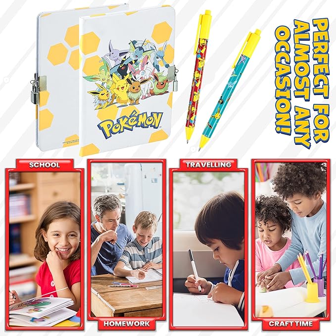 Pokemon Journal Set for Kids Teens Diary with Lock or Notebook with Pen Secret Diary School Supplies Pikachu Cute Stuff Gifts for Kids(Notebook/Set)