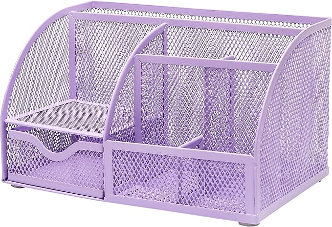 Exerz Desk Organizer Light Purple Office Desk Accessories Supplies Office Storage Desktop Pencil Pen Holder with Drawer Home Workspace