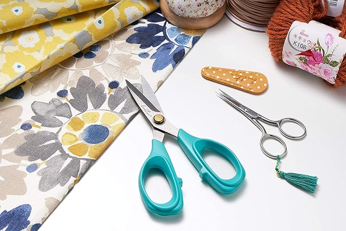 Beaditive Sewing Scissors - 6-Inch Stainless Steel Fabric Scissors - Professional Scissors with Serrated Blade for Easy Cloth Cutting & Quilting - Comfortable Craft Tailor & Dressmaker Shears – Teal