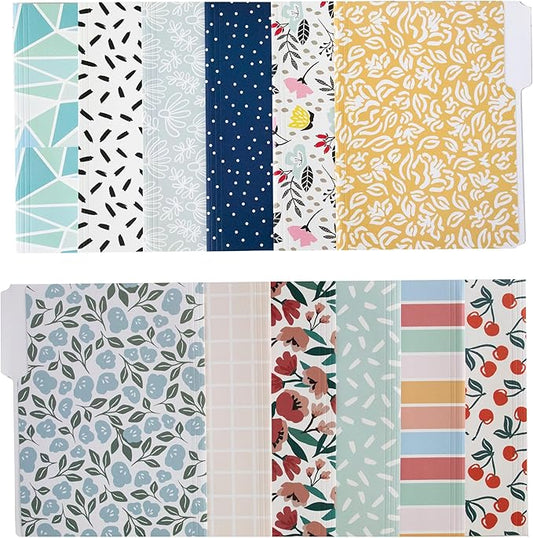 Cute File Folders, Set of 12 3-Tab Letter Size Decorative File Folders Boho Manilla 8.5 x 11 – Pretty Designer Home Office School Supplies (Sublime)