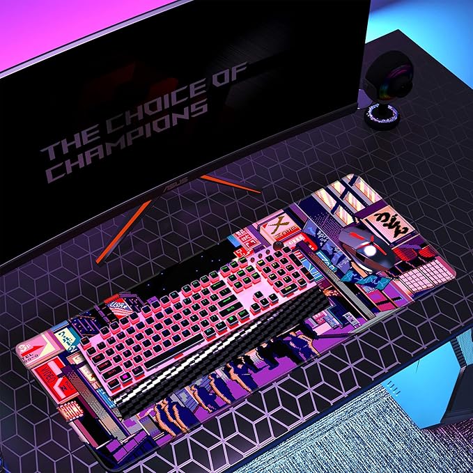 Japanese Large Mouse Pad XL - Anime Extended Gaming Mouse Mat Desk Pad,3mm Thick Long Non-Slip Rubber Base Mice Pad,Stitched Edges Mousepad,31.5 X 11.8 Inch - Tokyo Pixel Street