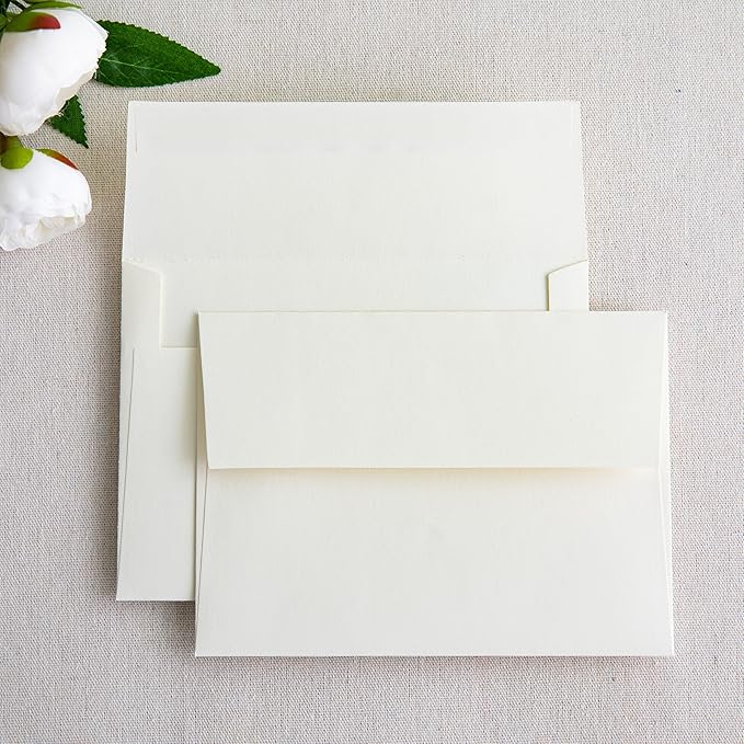 PONATIA 50 Pieces 5x7 Envelopes, A7 Envelopes Self Seal for Weddings, Invitation Cards, Photos, Postcards, Greeting Cards Mailing, Baby Shower, Graduation, Christmas Gift Cards (Ivory)